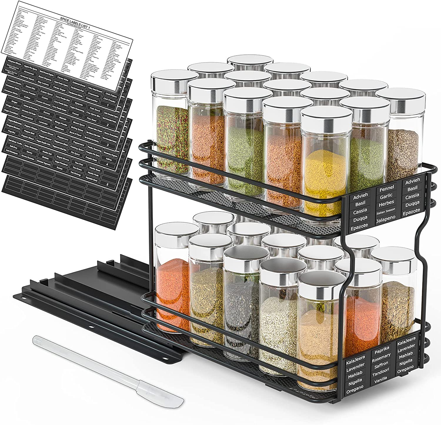 Heavy Duty Pull Out Spice Rack Organizer for Kitchen Cabinet Storage