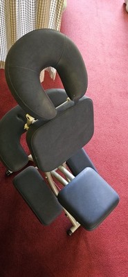 Schwarzer Massagestuhl aus Metall und Kunstleder, tragbar, klappbar