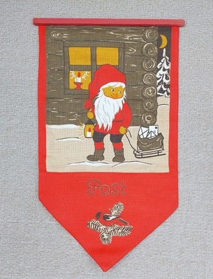 Vintage Scandi Weihnachten Postkartenhalter Wandbehang Tomte Sackleinen Dekoration