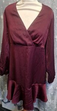 Zara Burgundy Wrap Dress With Ruffled Hem Size M