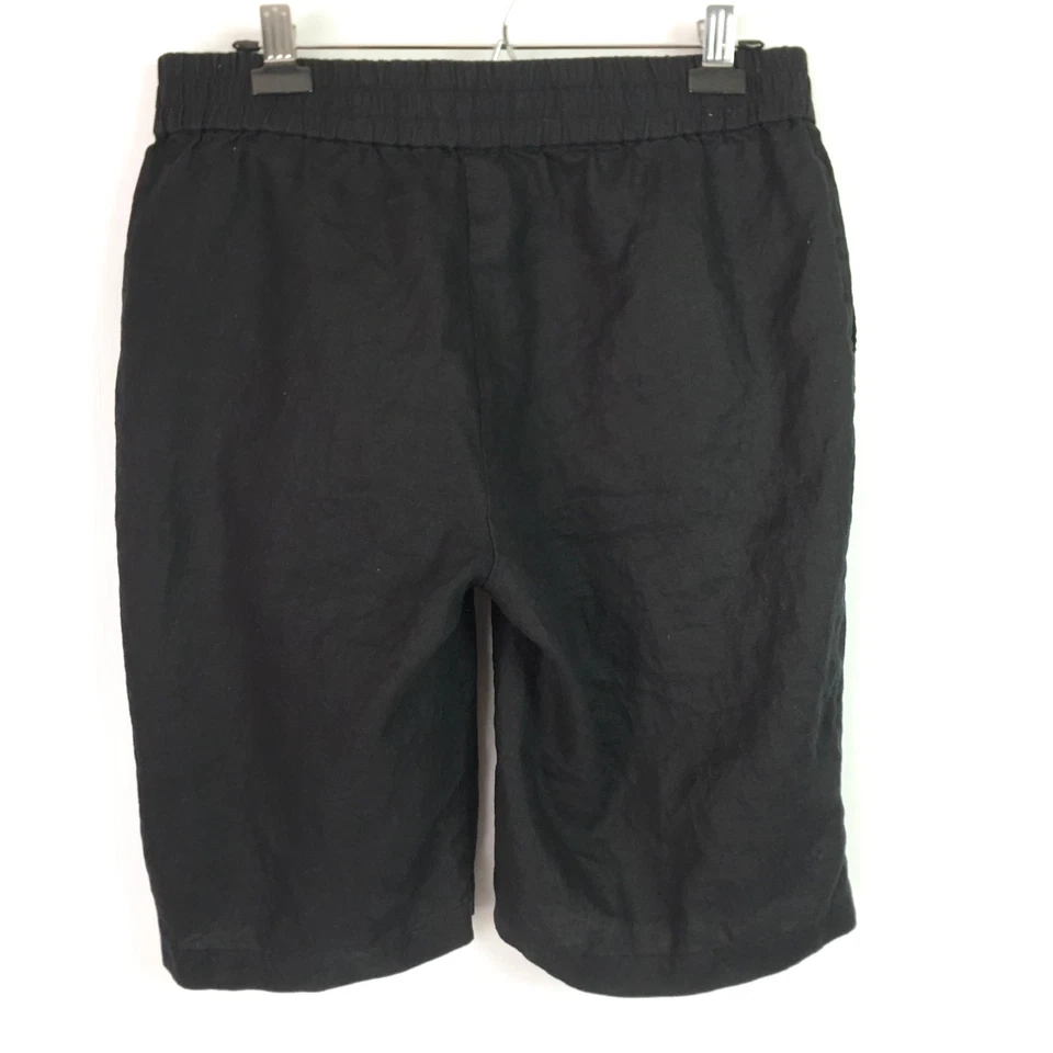 Eileen Fisher Womens Medium Organic Linen Shorts Black Pull On Bermuda 12" - Image 3 of 4