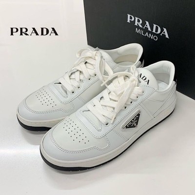 Prada Downtown Triangle Logo Leather Sneakers US 8 / UK 6 Black New Auth 0510981