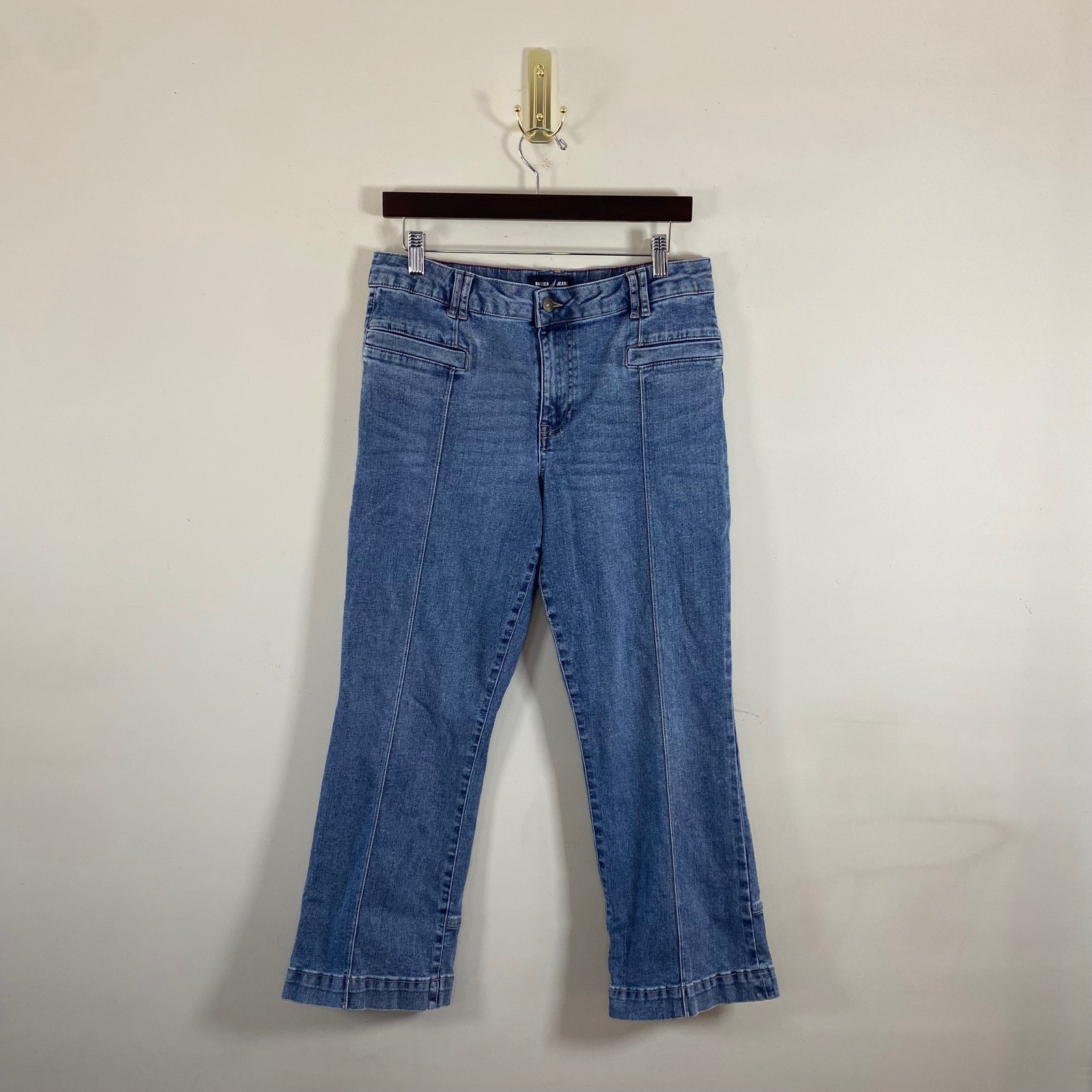 Cropped Flared Jeans Medium Wash Size 10 Front Seam Casual