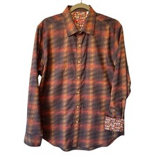 Robert Graham Button up shirt L Contrast flip cuff Cotton plaid Mens Long sleeve