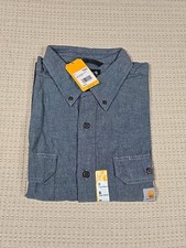 Size XL CARHARTT Mens Loose Fit Midweight Blue Denim Chambray Long Sleeve Shirt