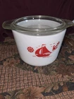 Vintage Pyrex 501 Red Nautical Sailboat Refrigerator Dish with Clear Glass...