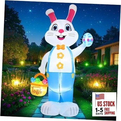 6FT Easter inflatables Bunny Outdoor Decorations LED Lighted Blow Up Rabbit 