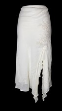 Y2k 90s Womens Ivory Embroidered Ruffle Fairycore Maxi Skirt 14 Whimsigoth Boho