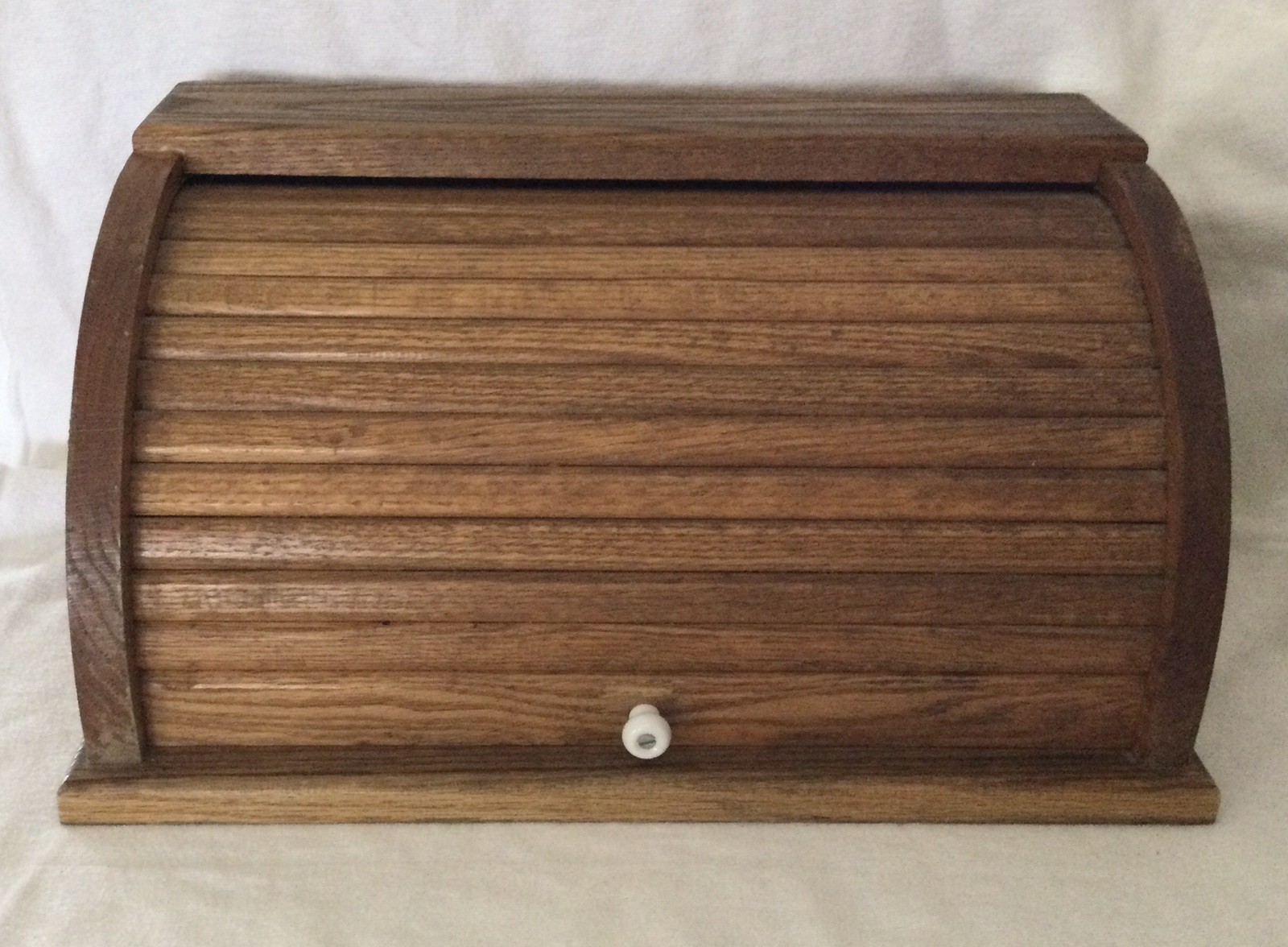 Vintage wood roll-top bread box, farmhouse style, free standing