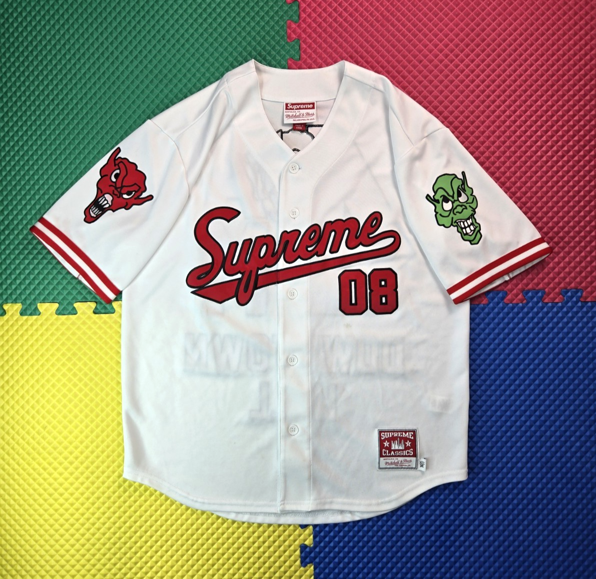 Supreme Mitchell Ness Downtown Hell White Baseball Jersey Mens