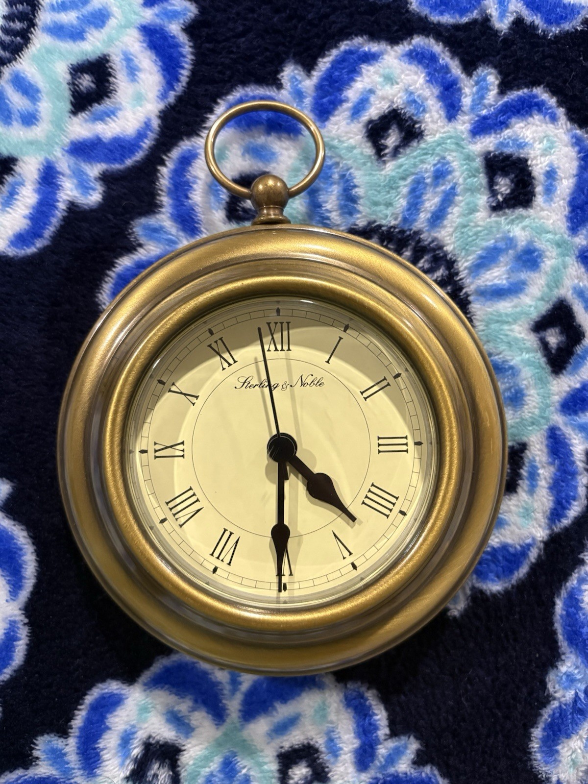 Sterling & Noble Pocket Watch Style Wall Clock Gold Tone Roman Numerals