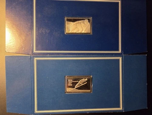 Silver Bullion - Two .925 Sterling Silver Franklin Mint  Olympic Stamps Carded