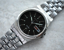 1997 Seiko Men's Watch Quartz Date Black Dial Steel Bracelet SQ100 Rare