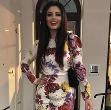 Dolce & Gabbana Floral Multicolor Satin Silk Sheath Dress Long Sleeve IT 46