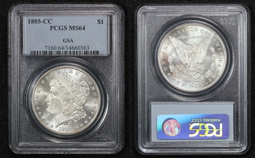 1885-CC Morgan Dollar Former GSA Package PCGS MS-64 6GV5