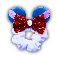 Stitch Inspired Mouse Ears Scrunchie Red Sequin Bow Hair Tie