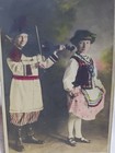 Antique Hand Colored Photo Children Folk Costume Violin Music European Ethnic...
