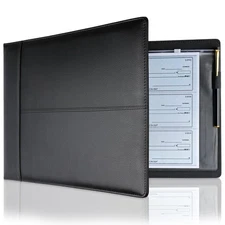 Executive Business Check Binder Checkbook Cover with Zip Document Pouch
