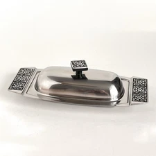 Vintage Stanley Roberts Stainless Steel Velvet Butter Dish MCM
