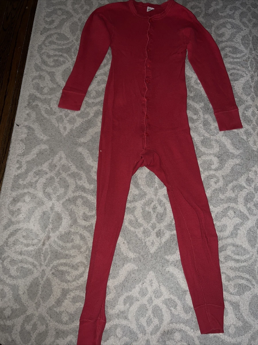 VTG Jockey Long Johns Union Suit Wool Cotton Red Pajamas PJs One Piece Small
