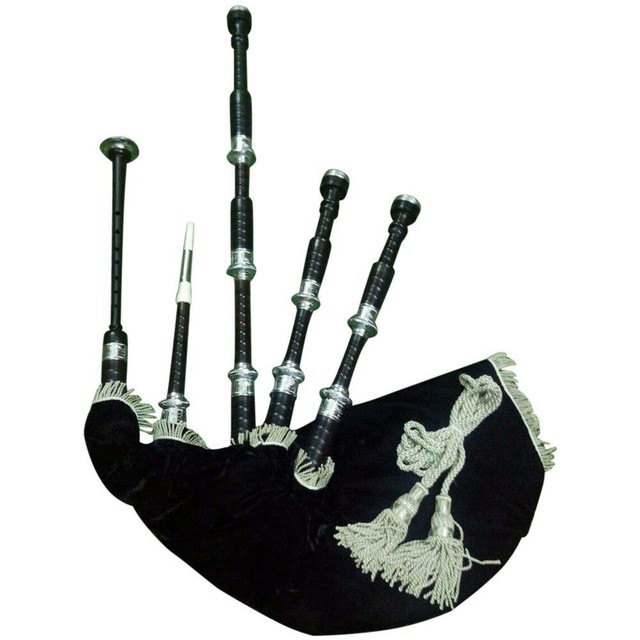 SL Scottish Highland Bagpipe African Black Wood Hand Engraved Ferrules