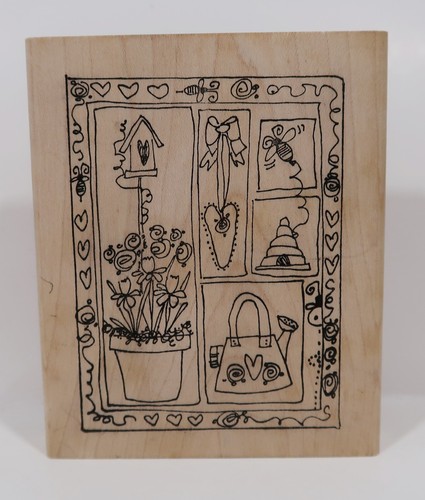 ¡Imaginaciones años 90! Sello de goma, J884D casa de pájaros, colmena de abejas, flores