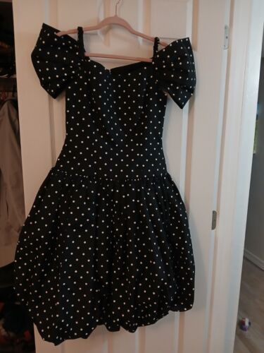80s Gem!! Size 12 AJ Bari Polka Dot Off Shoulder Dress Vintage Rare!