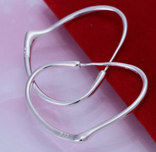 .925 Sterling Silver Smoothed Heart Earrings 1.2 in Dangle Drop For Women