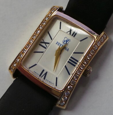 Authentic 18k Yellow Gold Festina Diamond Watch F136-9148 White Dial 21mm x 24mm