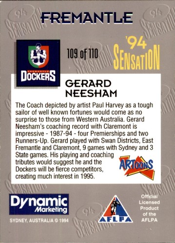 Tarjeta de vista previa firmada por Fremantle Dockers AFL Dynamic Club 1994 - Gerard Neesham - Imagen 2 de 3