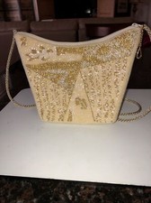 Delill Hand Beaded Purse Handbag Bag Evening Beige And Gold. NWOT Shoulder Strap