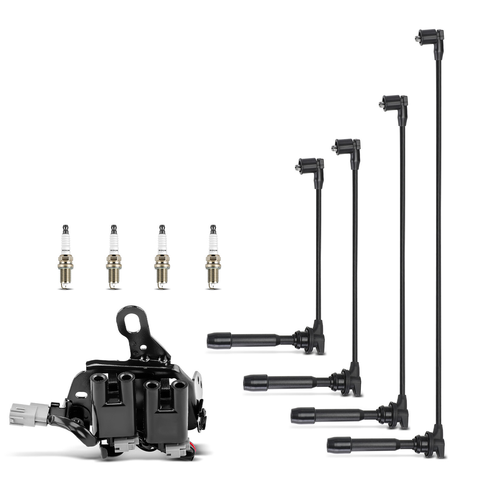 1x Ignition Coil & 4x Iridium Spark Plugs &4x Wires for Hyundai Elantra Kia 2.0L