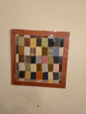 Vtg Framed Patchwork Hand Stitched Quilt Pieces, 17" X 17" Bk 1915Old Newspape