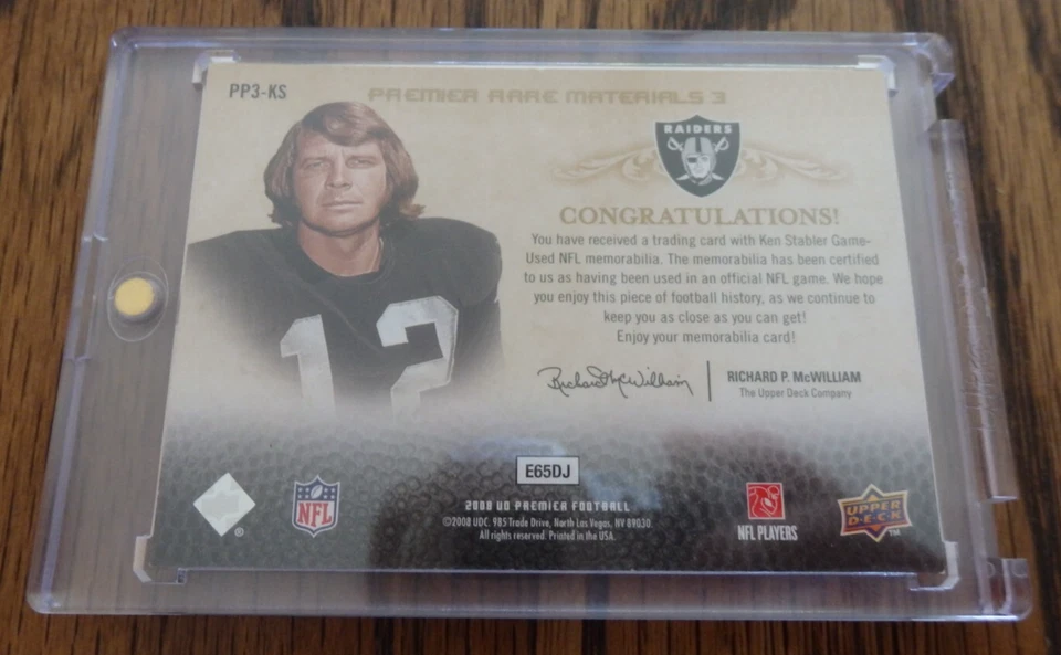 Ken Stabler 2008 Upper Deck Premier Gold SNAKE GAME WORN ALL RAIDERS JERSEY CLRS - Image 3 of 4