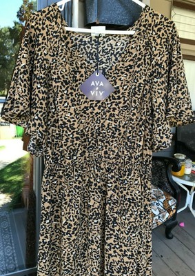 Ava & Viv X 14W Plus Size Leopard Print Flutter Elbow Sleeve Dress $30 New *B