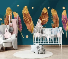 3D Modern Gold Feather Self-adhesive Removeable Wallpaper Wall Mural