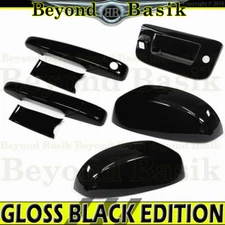 2007-2013 SILVERADO 1500 GLOSS BLACK 2 Door Handle COVERS+Top Mirrors+Tailgate
