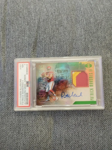 2017 panini illusion patrick mahomes rpa green 13/25 psa 7 pop 2 ,2 higher