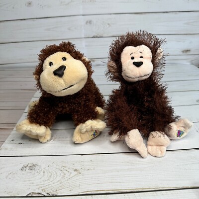 Pair Of Ganz Cheeky Monkey 7'' Plush Toys - Brown & Tan - Soft Stuffed Animals