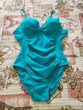 ASSETS Spanx Women's One Piece Swimsuit Slimming Adjustable Strap Turquoise   L