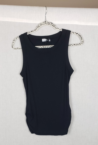 Michael Stars Halley Ruched Side Tank Top Black L Ribbed Casual Minimalist Goth