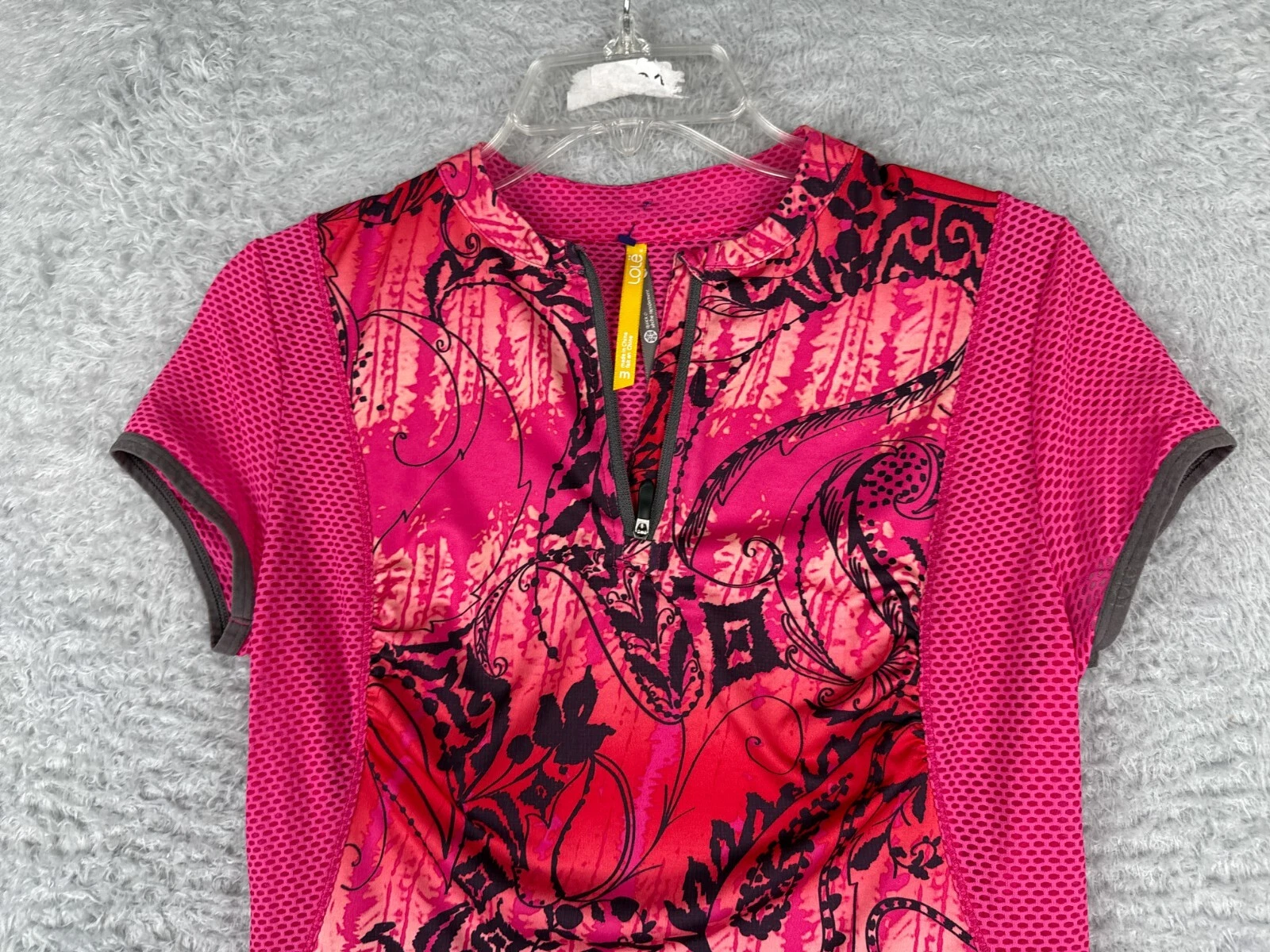 lole cycling short sleeve 1/4 zip paisley polyester blend shirt