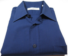 Luciano Barbera Club Mens Cotton Navy Blue Striped Italian Dress Shirt 43 XL 17