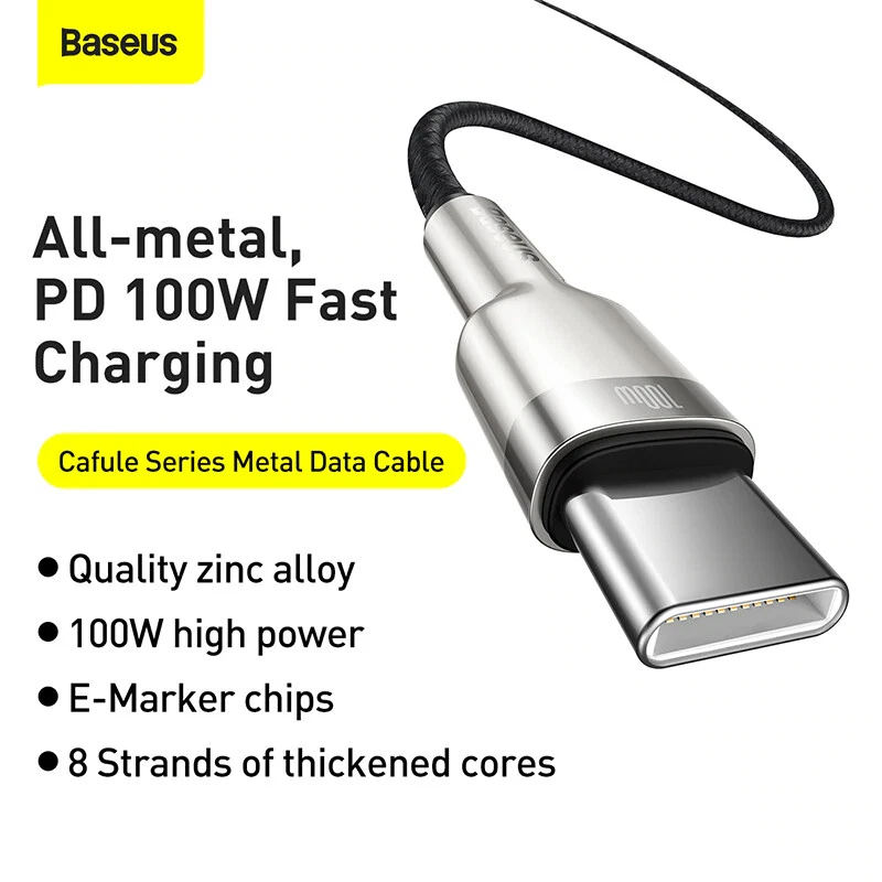 Baseus Cafule Metal USB C to USB C Fast Charger Cable 100W PD 5A Charging. 1m 2m - Image 2 of 4