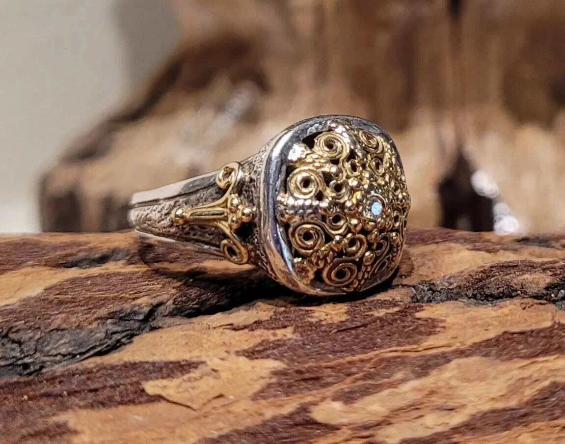 Konstantino 18k Yellow Gold Sterling Silver Diamond Ring Size
