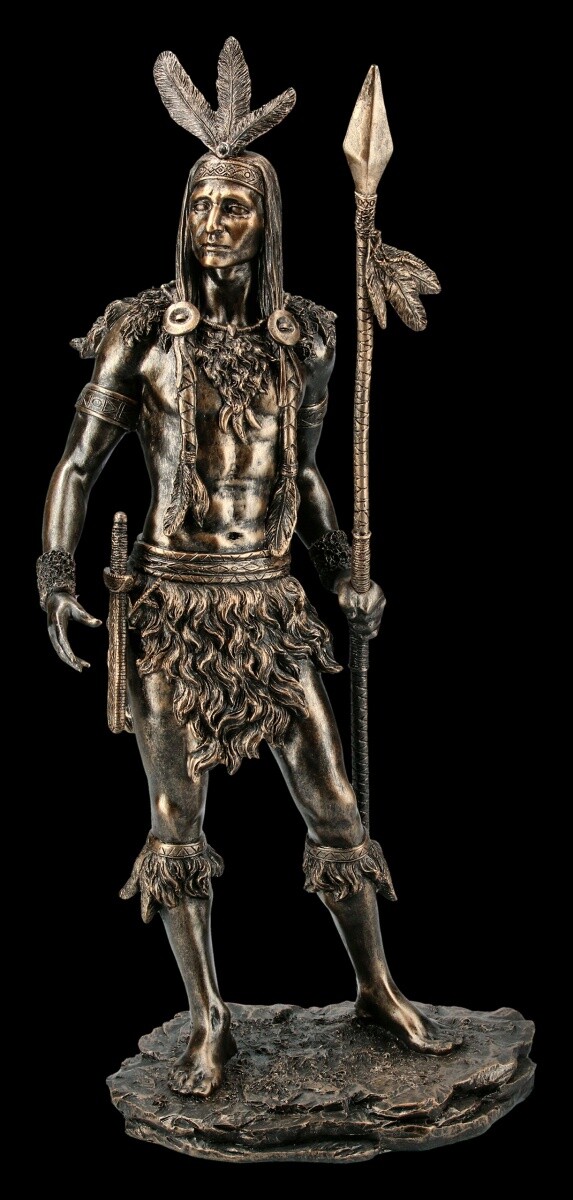Indian Warrior Figurine - With Spear Decorative Figures,Statue,Sculpture B 34 CM