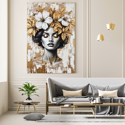   Golden Frauenportrait, Kunst Wandbild, Acrylglas, Leinwand oder Poster Art