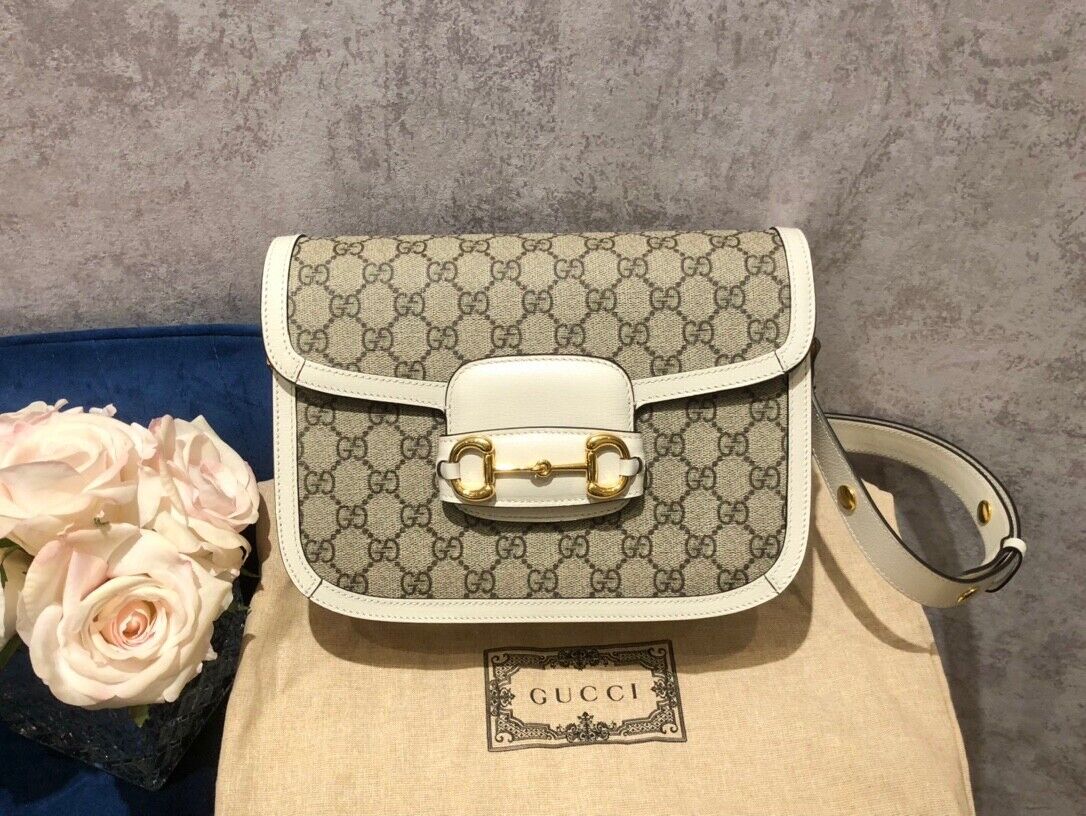 GUCCI 1955 Horsebit Shoulder Bag in Canvas with Navy Leather