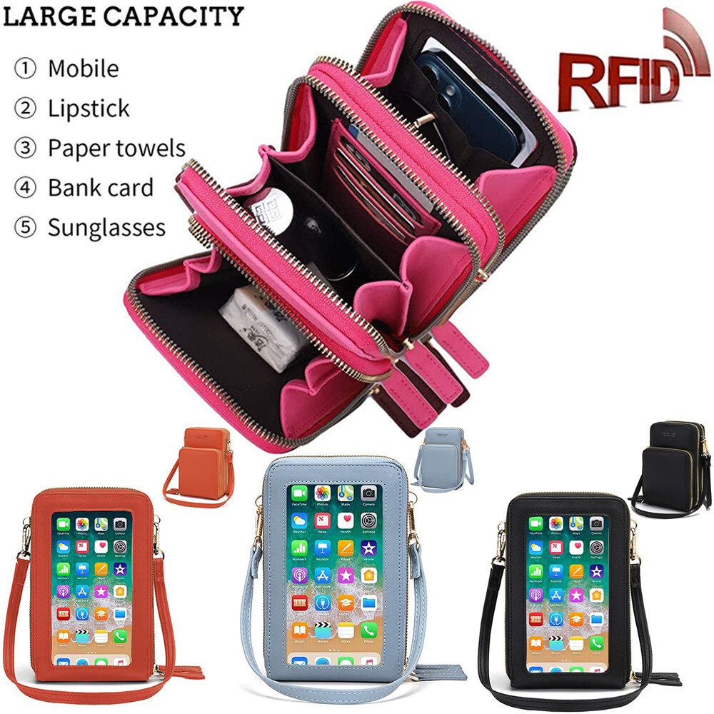 RFID Blocking Women Touch Screen Phone Wallet Crossbody Bag Purse