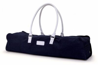 Crescent Moon Metro Natural Linen Yoga Mat Bag (Navy/White)